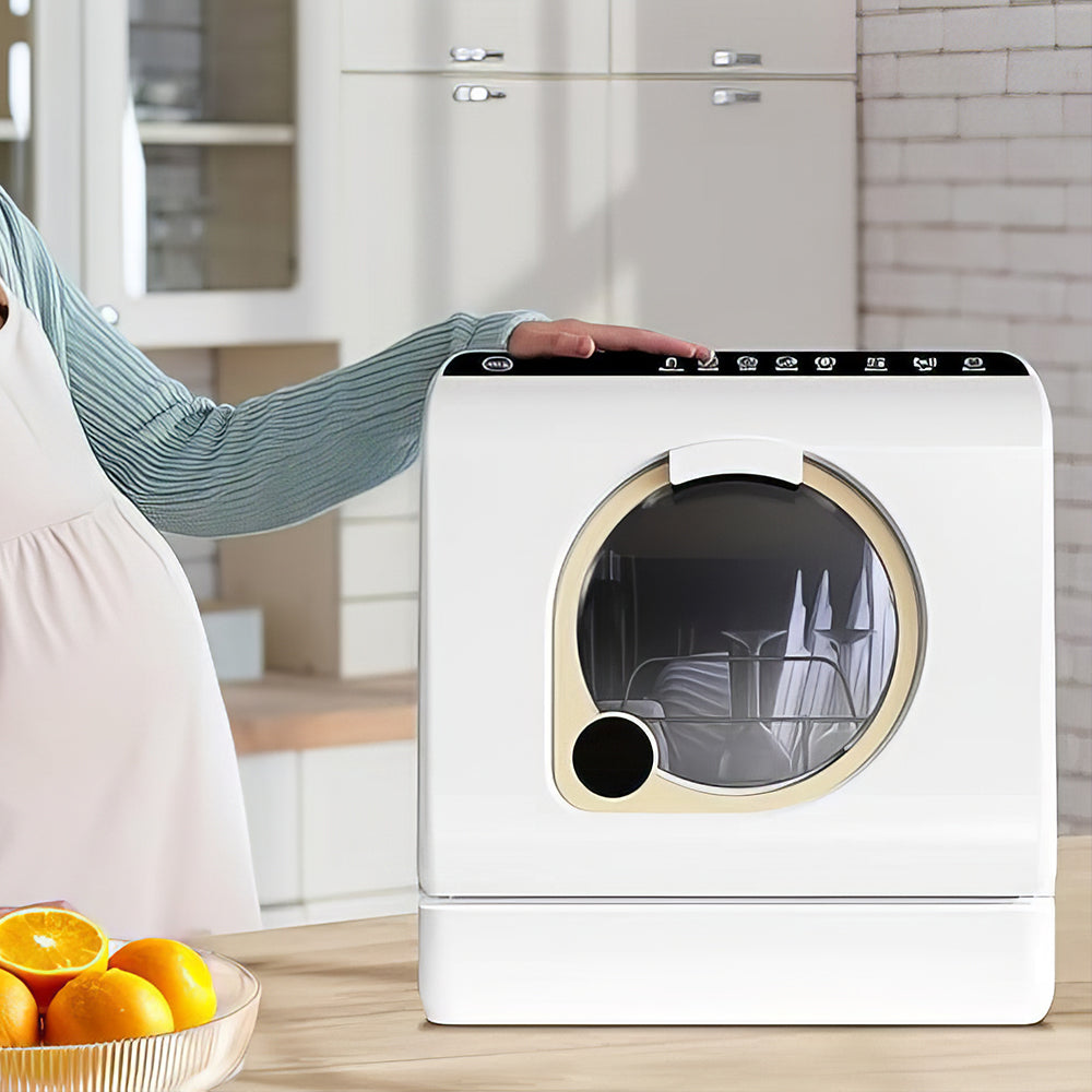 Portable Countertop Dishwasher with Water Tank, 5 Wash Programs, Tap Hookup