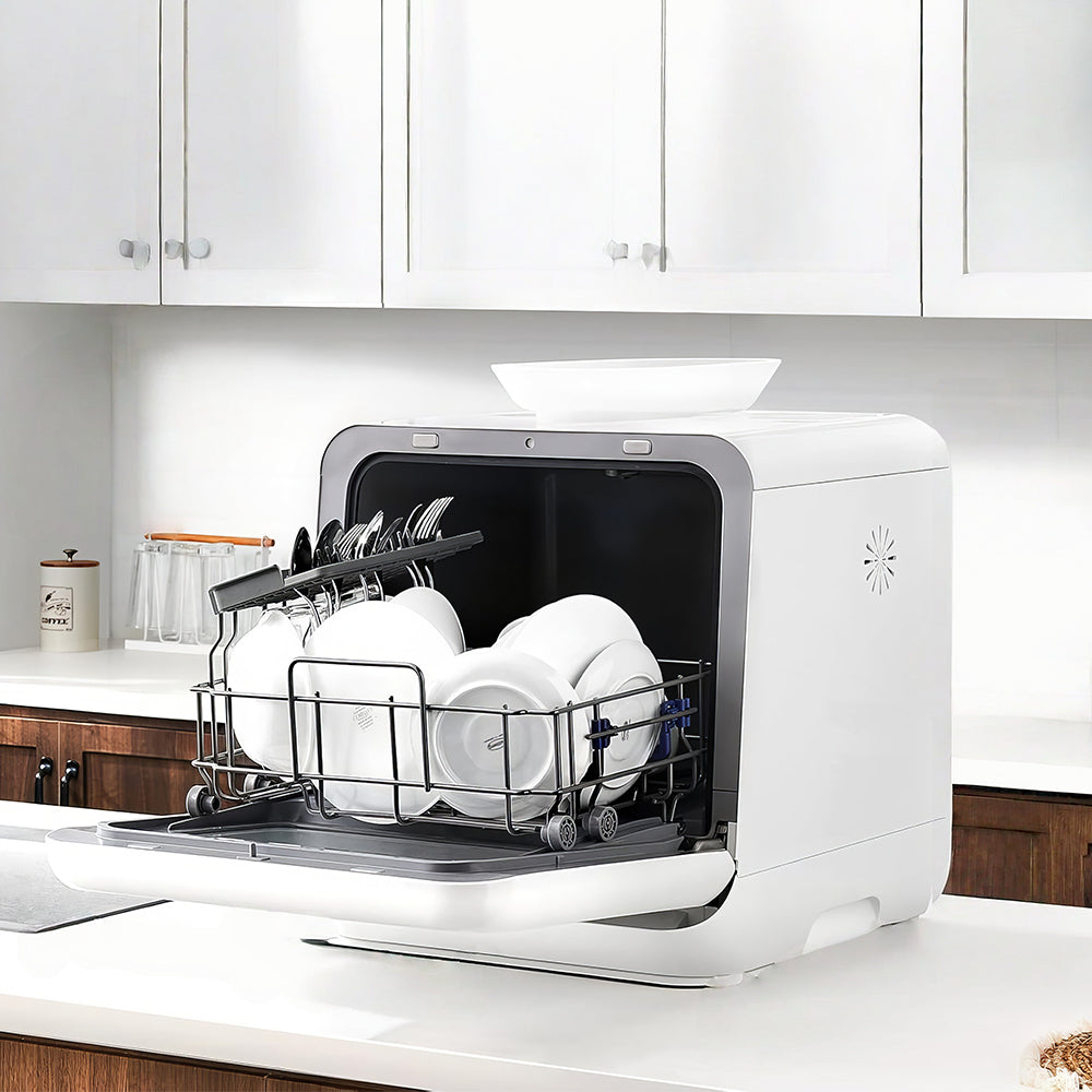 Portable Countertop Dishwasher, 6L Built-in Tank, Auto Door & Dual Drying