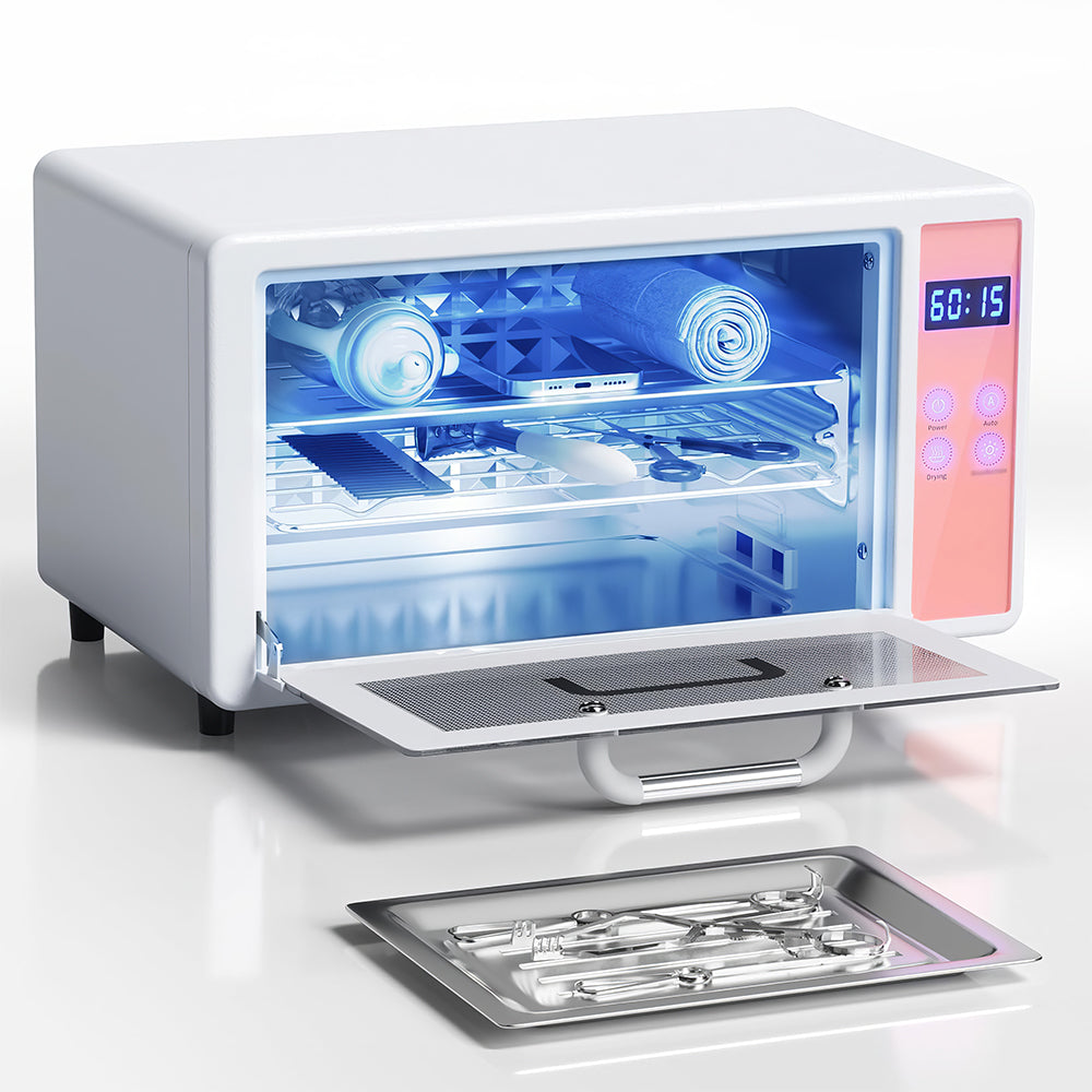 6L UV Light Nail Tool Cleaner Cabinet with Dry Heat, 110V 160W White