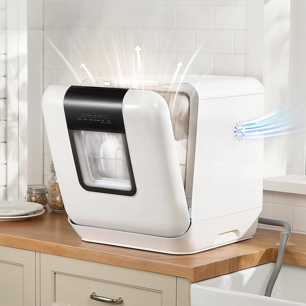 Portable Countertop Dishwasher, 6L Built-in Tank, Auto Door & Dual Drying