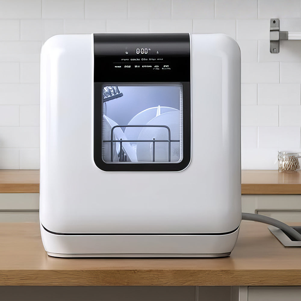 Portable Countertop Dishwasher, 6L Built-in Tank, Auto Door & Dual Drying