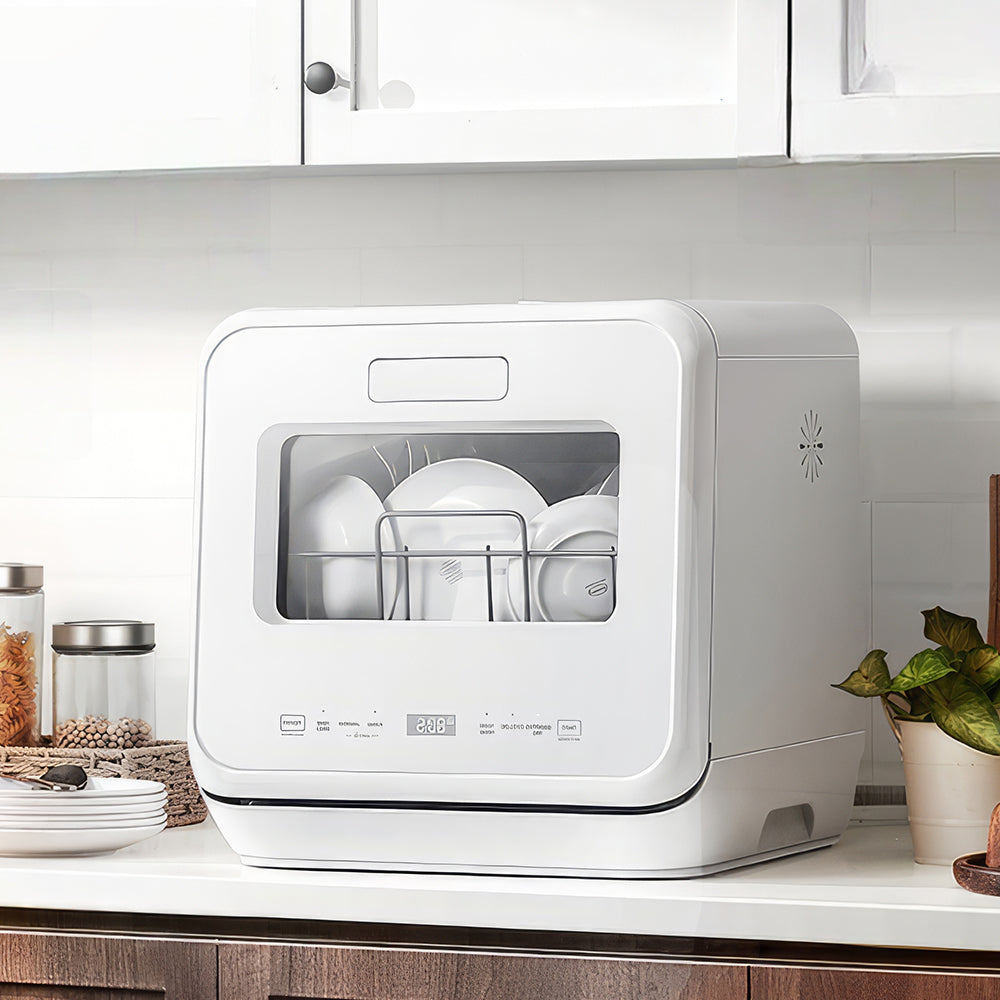 Portable Countertop Dishwasher, 6L Built-in Tank, Auto Door & Dual Drying