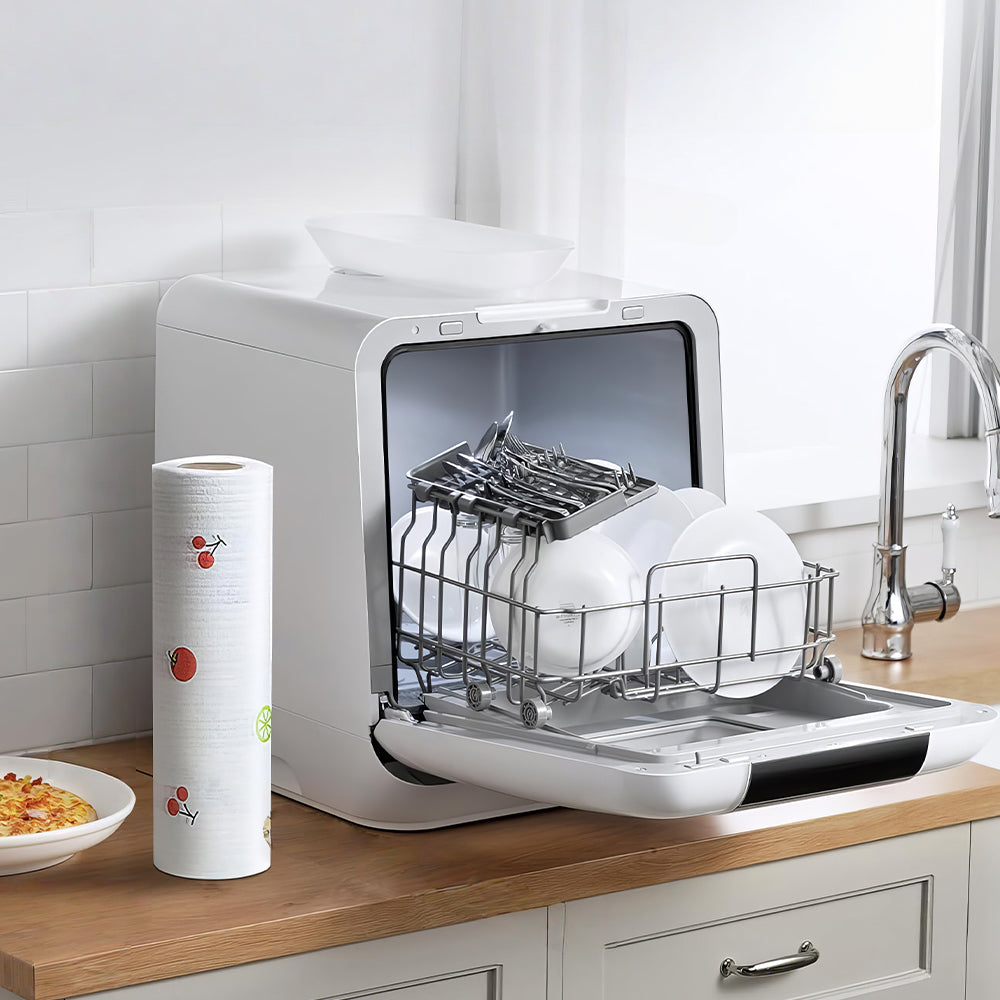 Portable Countertop Dishwasher, 6L Built-in Tank, Auto Door & Dual Drying