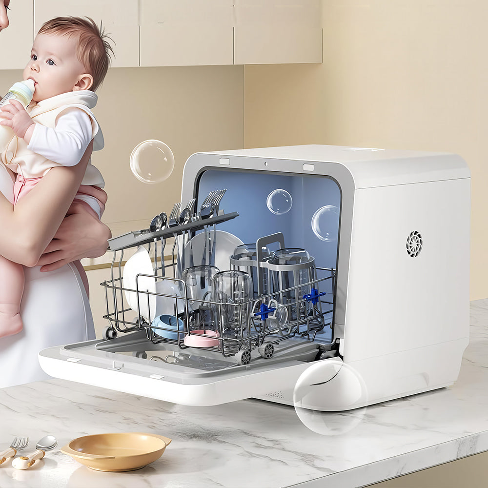 Portable Countertop Dishwasher, 6L Built-in Tank, Auto Door & Dual Drying